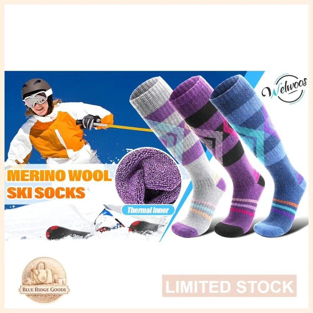 Merino Wool Ski Socks Thermal Winter Warm Thick Knee High Unisex